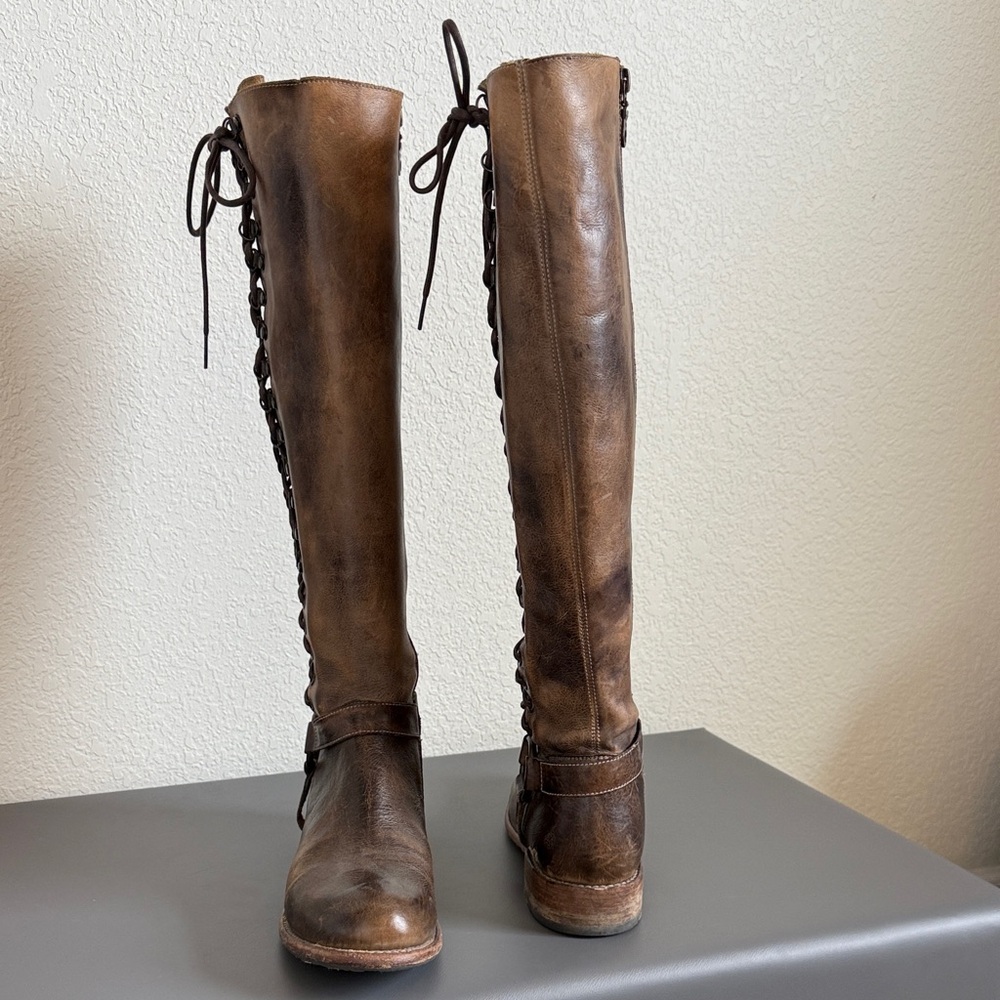 Bed Stu Distressed Tall Lace-Up Riding Boots in Distressed Brown - Picture 8 of 11